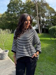 Black Drop Shoulder Stripe Knit Dove