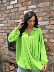 Lime Crepe Crossover Blouse Tiffany