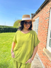 Olive Bubble Cotton Trouser Set Jasmine