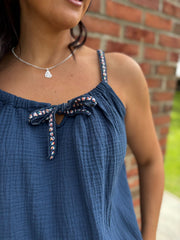 Navy Bubble Cotton Tie Detail Vest Miley