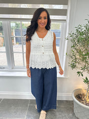 White Broderie Hem Crochet Vest Emma