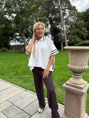 Winter White Stripe Detail Button Top Leona