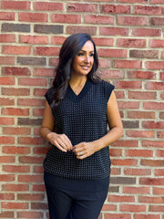 Black Studded V Neck Tank Top Serena