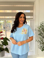 Denim Sequin Flower Top Camila