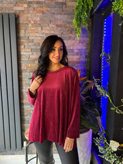 Wine Embellished Velour Top Zeta