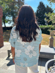 Blue Linen Floral Top Lila