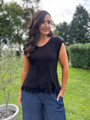 Black Fringed Knit Vest Amara