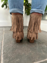 Mocha Fringed Faux Suede Ankle Boots