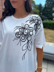 White Beaded Floral Tee Faith