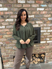 Khaki Pleat Detail Chiffon Blouse Molly
