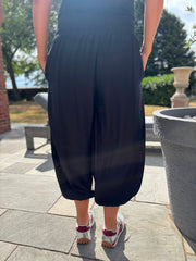 Black Smocked Waist Hareem Trousers