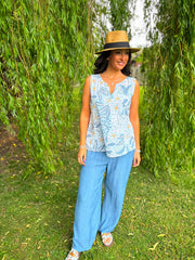 Light Blue Floral Sleeveless Top Amanda