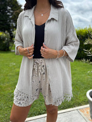 Stone Bubble Cotton Crochet Hem Blouse Jo