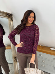 Wine Floral Lace Net Top Isabella