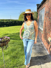 Teal Medallion Shimmer Vest Elaina