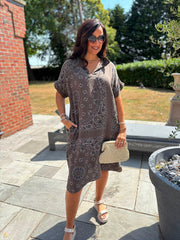 Chocolate Bubble Cotton Paisley Shirt Dress Jane