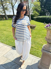 Denim Crochet Floral Striped Top Gemma
