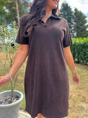 Chocolate Collared Towelling Dress Natasha