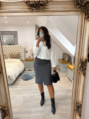 Grey Pinstripe Midi Skirt
