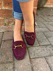 Wine Diamante Chain Loafer