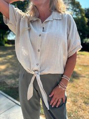Stone Tie Front Blouse Brielle
