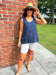 Navy Embroidered Daisy Pattern Vest Stella