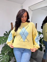 Butter Yellow Argyle Knit Jumper Heidi