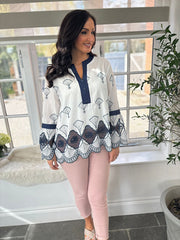 Navy Shell Embroidered Top Kristina