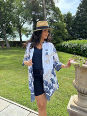 Navy Botanical Leaf Longline Shirt Lucinda