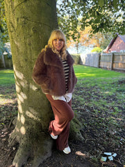 Chocolate Cropped Faux Fur Coat