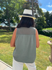 Khaki Floral Mesh Bubble Cotton Top Robin