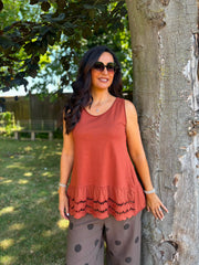 Rust Broderie Hem Vest Cordelia