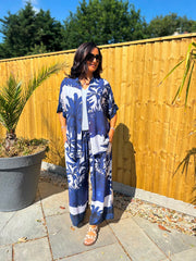 Navy Coastal Palm Blouse Naomi