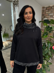 Black Textured Trim Sweat Top Iris