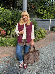 Wine Leopard Trim Waistcoat Rhea