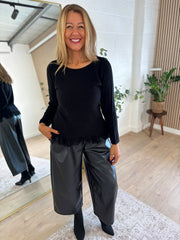 Black Long Sleeve Fringed Knit Amara