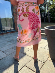 Pink Longline Tiger Bloom Wrap Skirt
