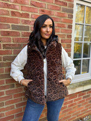 Leopard Premium Faux Fur Hooded Gilet