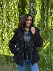 Black Premium Hooded Sherpa Coat Aviana