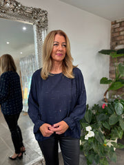 Navy Crossover Diamante Top Ruth