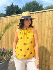 Mustard Polka Dot Sleeveless Top Tiana