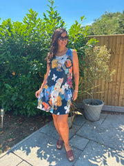 Navy Brushed Floral Pattern Dress Valentina