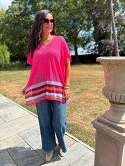 Neon Pink Striped Hem Loose Knit Jenna