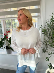 White Textured Lace Sleeve Top Heidi