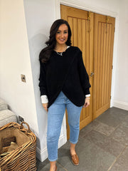 Black Knitted Longline Wrap Jumper Nell