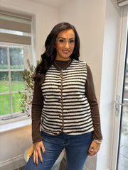 White & Chocolate Stripe Fleece Gilet