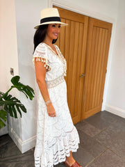 White Tassel Trim Maxi Dress Emery