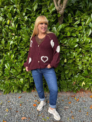 Wine Heart Knit Cardigan Denise
