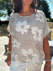 Stone Linen Floral Top Lila