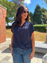 Navy Twist Drape Top Jacqueline